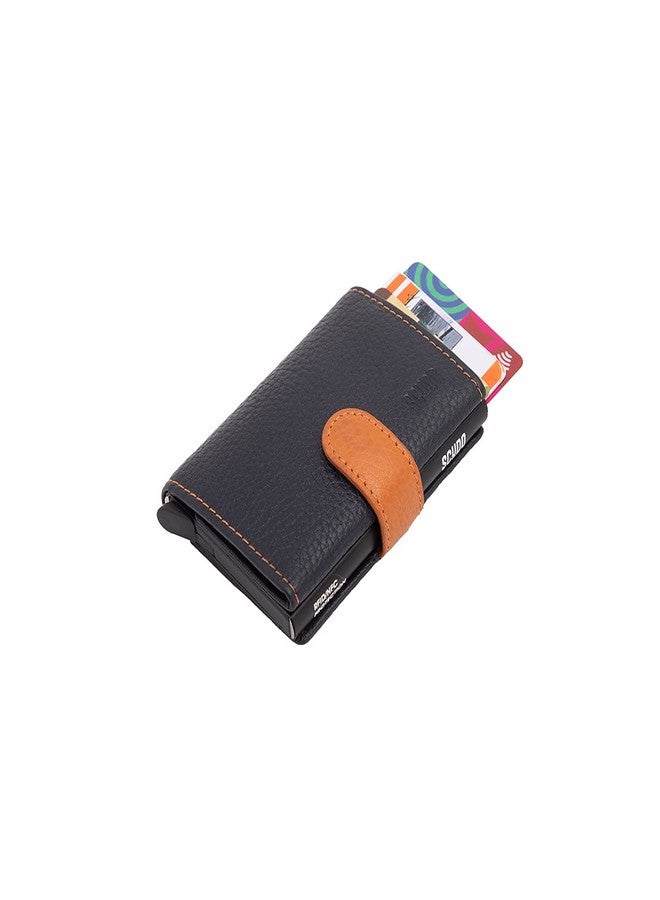 Scudo Genuine Leather Wallet for Men & Women/Mens Wallet/Slim Wallet for Men/Card Holder - Mosaic Collection (Navy-Orange) - Image 1